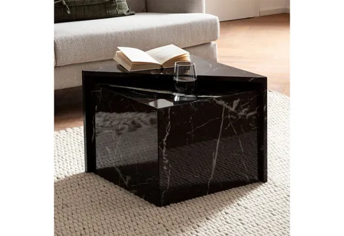 FineBuy MONOBLOC Couchtisch 2er Set Hochglanz Marmor Optik in schwarz von FineBuy