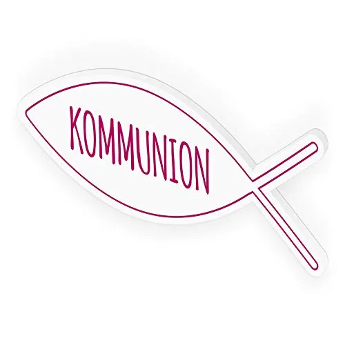 itenga Türschild Fisch Kommunion 30,0 x 11,5 cm Tischdeko Aufsteller Schild Deko Schrift (pink)