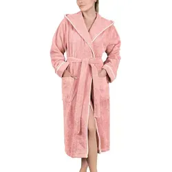 LAYNENBURG Damen Bademantel Frottee mit Kapuze - 100% Baumwolle (XL, Rosa) - Bademäntel für Damen, wadenlang, aus 100% hochwertiger Frottee-Baumwolle, super kuschelig und OEKO-TEX zertifiziert. Ideal für Schwimmbad, Spa oder als eleganter Morgenmantel.
