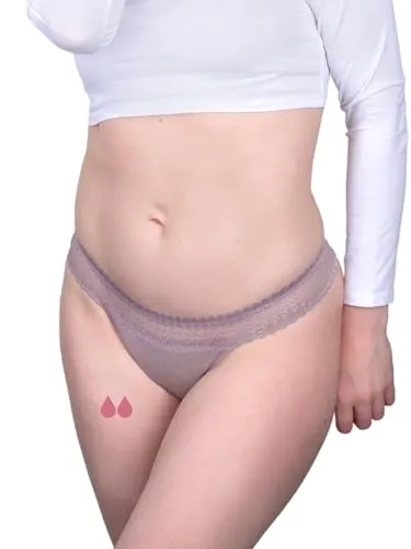 Taynie String Periodenunterwäsche - auslaufsichere Periodenwäsche - Menstruationsunterwäsche - Periodenslip - ersetzt 1 Tampon, Tragedauer bis 12 Std, waschbar bis 60°C (34, Flieder-Grau)