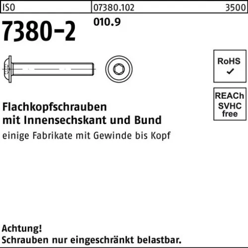 500er PACK(Stk) 007380100020040008 Flachkopfschraube ISO 7380-2 m.Bund/Innensec