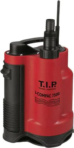 T.I.P. I-COMPAC 7500 Schmutzwasser-Tauchpumpe - Wasserpumpen: Leistungsstarke 7.500 l/h Pumpe mit integriertem Schwimmerschalter, ideal für Drainageschächte und verschmutztes Wasser bis 16 mm Korngröße.