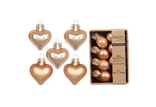 MAGIC by Inge Christbaumschmuck, Christbaumschmuck Herzen 4cm Glas 8 Stück - Golden Sesame