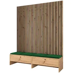 Mirjan24 Garderobe, Grün, Holzwerkstoff, 4-Sitzer - Stylische Garderobe mit 12 Doppelhaken und gepolstertem Wandpaneel, ideal für einen organisierten Eingangsbereich