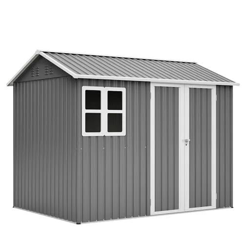 Gartenhaus Metall 239x170x201 cm – Wetterfester Geräteschuppen mit Fenster und Satteldach - Geräteschuppen aus Metall mit großzügigem Stauraum für Fahrräder, Rasenmäher und mehr. Optimale Belüftung durch Luftschlitze, stabiles Satteldach für hohe Langlebigkeit. Inklusive Gratis-Zubehör für einfache Montage.