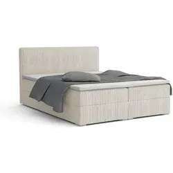 Deine Möbel 24 Boxspringbett LON IV – Luxuriöses Polsterbett mit Bettkasten - Betten – Boxspringbett LON IV bietet hohen Schlafkomfort mit seitlichem Bettkasten für großzügigen Stauraum und pflegeleichtem Cord-Samtstoff.