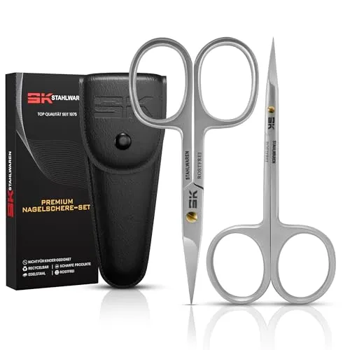 Sk Stahlwaren Scheren set 2-Teilig Nagelhautschere fein gebogen 9,5 cm & Nagelschere gebogen 9 cm Premium Rostfreier Edelstahl geeignet zum entfernen von Nagelhaut & hautresten Wimpern & Augen