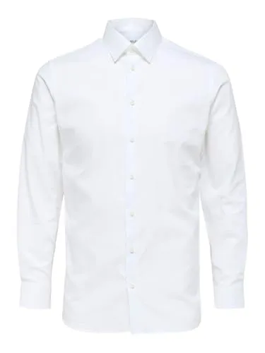 SELECTED HOMME Businesshemd SLHSLIMETHAN SHIRT - Elegantes Businesshemd mit Button-down-Kragen, aus leichtem Baumwoll-Webstoff für hohen Tragekomfort. Ideal für Vorstellungsgespräche und vielseitige Kombinationen.