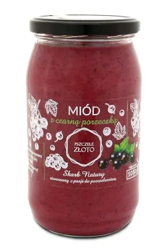 Honig mit schwarzen Johannisbeeren 1050 g - 1 kg - Großes Glas - Bienenhonig - Europäischer Naturhonig - Hergestellt in der EU - Zum Süßen - Zuckerersatz - Für Backwaren