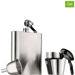 WMF Flachmann Set 6tlg - Edelstahl mattiert mit Schnapsgläsern und Trichter, stilvoll für unterwegs und ideal für Feiern