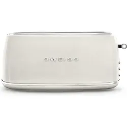 SWEISS Vintage Toaster GRV8 Beige - Toaster mit Retro-Design, ideal für Baguettes und Brote. 6 Bräunungsstufen und extra breiter Schlitz für perfekten Toast. Inklusive Holzzange für sicheres Herausnehmen.