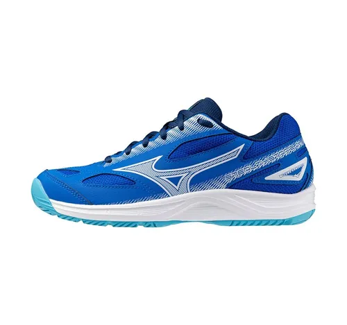Mizuno Stealth Star 2 Jr Indoor Schuhe Kinder blau 34,5 - Fußballschuhe für Kinder, leicht und stabil mit reaktionsfreudiger Zwischensohle und optimaler Flexibilität für junge Talente.