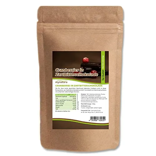 Mynatura Cranberrys, getrocknet, in Zartbitterschokolade I Cranberry I mit Schokolade umhüllt I Müsli I Snack I Cranberries I Süß I Beutel (1x 1000g)