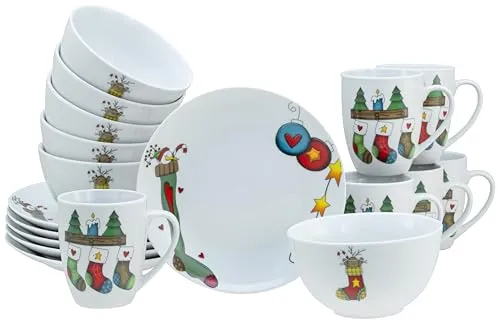 Creatable Weihnachtsservice 18-tlg. LUNA SOCKEN - Bunter Frühstücksgenuss aus hochwertigem Porzellan, ideal für lebendige Morgenmomente