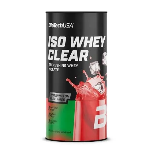 BioTechUSA Iso Whey Clear | Erfrischendes Molkenisolat mit Fruchtgeschmack | Hoher Proteingehalt | Mit Aminosäuren | Laktosefrei, Zuckerfrei, Glutenfrei | 400 g, Wassermelone
