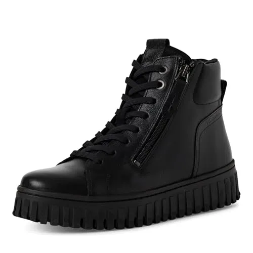 Tamaris Damen Leder High Top Sneaker Schwarz - Bequeme Stiefeletten - Sportliche und elegante High-Top Sneaker aus hochwertigem Glattleder mit Reißverschluss für einfachen Einstieg. Das textile Warmfutter sorgt für wohlige Wärme an kalten Tagen.