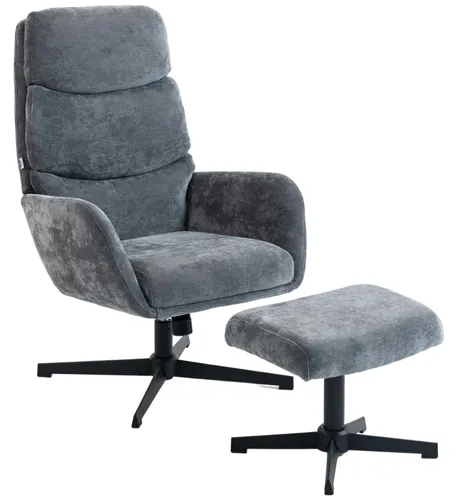 HOMCOM Relaxsessel mit Hocker – Ergonomischer Loungesessel in Grau - Ergonomischer Relaxsessel mit hoher Rückenlehne und sanfter Wippfunktion. Ideal zum Entspannen, Lesen oder Fernsehen. Robuste Konstruktion für bis zu 120 kg, schnell und einfach aufzubauen.