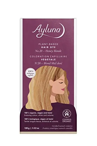 Ayluna Pflanzenhaarfarbe 20 Honigblond, vegane Haarfarbe mit Henna, indischer Krapp, Fenugreek & Kamille, für eine langanhaltende Färbung, Glanz & Volumen, Ammoniakfrei, 100% Grauhaarabdeckung, 100g