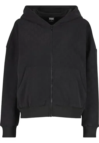 Urban Classics Damen Jacquard Velvet Oversized Zip Hoody Schwarz, XS - Bequemer ZIP Hoody für maximale Flexibilität und Stil. Ideal für Freizeit und Sport, mit praktischen Reißverschluss und Kapuze. Verfügbar in verschiedenen Farben für jeden Anlass.