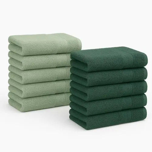Betz 10 Stück Gästehandtücher Premium 100% Baumwolle Gästetuch Set 30x50 cm heugrün und tannengrün