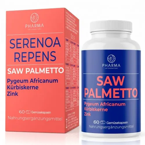 Saw Palmetto Sägepalmenextrakt 400 mg mit Pygeum & Kürbiskern – 60 Kapseln | Serenoa Repens Extrakt 25% Fettsäuren mit Pygeum, Kürbiskern & Zink – 2 Kapseln täglich