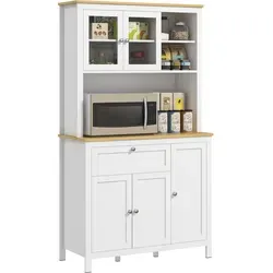 HOMCOM Küchenschrank, Küchenbuffet mit Schublade, Mehrzweckschrank mit 2 Offenen Ebenen, 2 Schränken, Vitrinenschrank mit Anti-Kipp-Schutz, für Wohnzimmer, Weiß, 100 x 40 x 180 cm Aosom