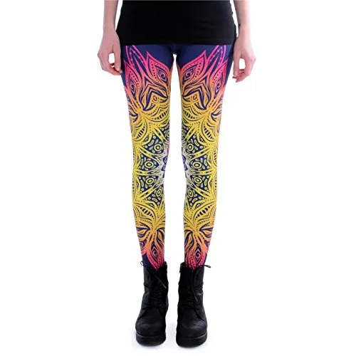 cosey - Bedruckte Bunte Leggins (Einheitsgröße) Verschiedene Leggings Designs, Mandala Lichter, Einheitsgröße
