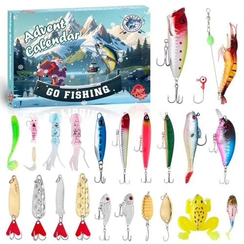 Angel Adventskalender 2025 Männer - Premium Angelköder Set - Spielzeug-Adventskalender mit 24 hochwertigen Angelködern für jeden Angler; ideal als Geschenk und für Vorfreude auf Weihnachten.