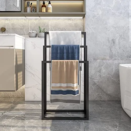 Handtuchhalter Stehend,Herrendiener Handtücher Handtuchständer Freistehend,Handtuchleiter mit 3 Handtuchstangen,Wohnungseinrichtung,Schlafzimmer Zubehör,Schwarz