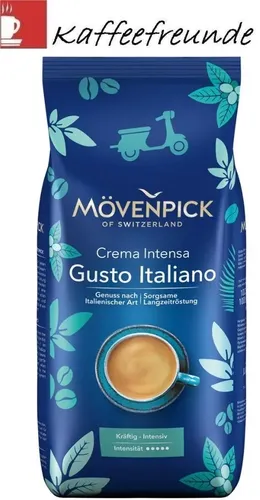 Mövenpick Caffè Crema Gusto Italiano Intenso 4x1000g - Geröstete Kaffeebohnen mit intensivem Aroma, perfekt für ein authentisches italienisches Kaffeeerlebnis.