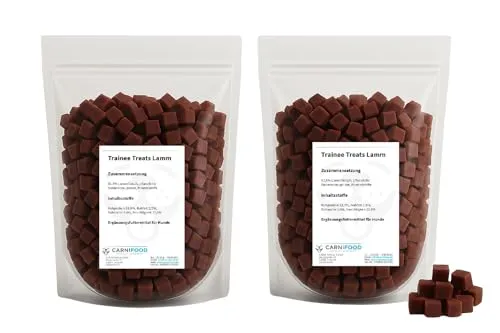 Trainee Treats weich | 2x500g Frischepack mit Zipper | Huhn | Ente | Rind | Lamm | Pferd | Fisch | 1 Kilo Leckerli | Filetwürfel ca. 0,8cmx0,8cm (1000g | 2x500g Frischepack, Lamm)