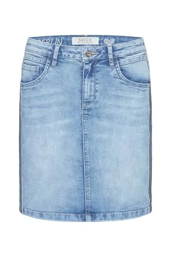 Jeansrock SOCCX für Damen - Sky Blau, Gr. XXL - Schmal geschnittener Jeansrock im Five-Pocket-Stil mit schicker Stickerei und Gehschlitz. Ideal für lässige Sommerlooks, aus elastischem Material für optimalen Tragekomfort.