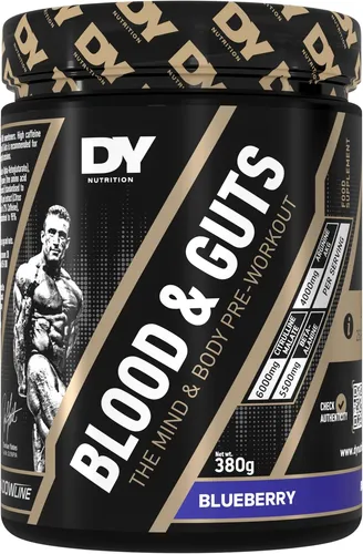 Dorian Yates Blood and Guts Blueberry - 380g - Sportgetränk mit intensivem Blaubeer-Geschmack, ideal für den Energieschub während des Trainings. Praktische 380g Verpackung für unterwegs.