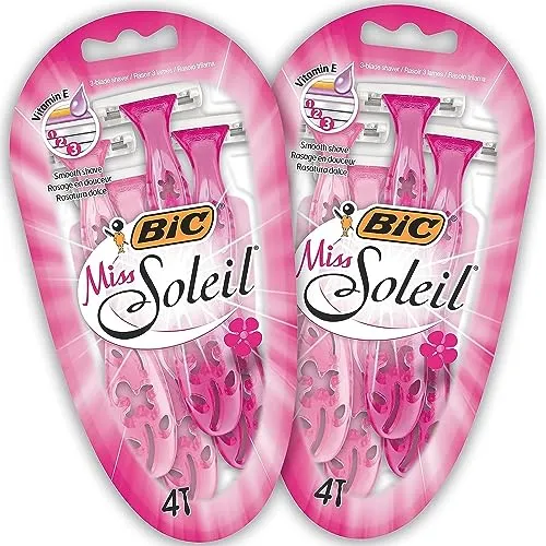 BIC Miss Soleil Rasierer Damen, 8 Einwegrasierer mit je 3 Klingen, mit Vitamin E für eine sanfte Rasur