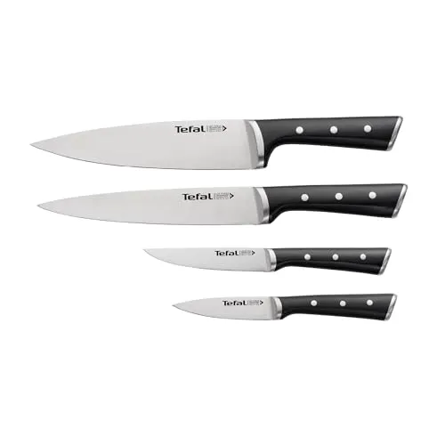 Tefal Ice Force Set mit 4 Messern - Steakmesser Set mit Tranchiermesser, Kochmesser, Officemesser und Schälmesser - ideal für präzises Schneiden und langlebige Schärfe in Ihrer Küche.