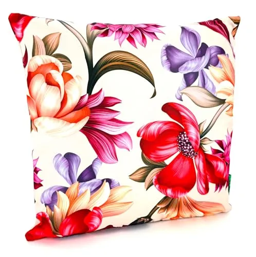 heimtexland ® Outdoor Deko Kissen 45x45 wetterfest Gartenkissen mit Füllung Lounge Dekokissen wasserabweisend Outdoorkissen Gartenkissen blumig Bedruckt Typ913 Tulpe
