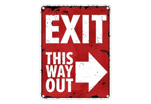 Exit this way out Metallschild in 15x20 cm mit Pfeil nach rechts als Markierung gestaltet im Used-Look als Deko oder lustiges Hinweisschild