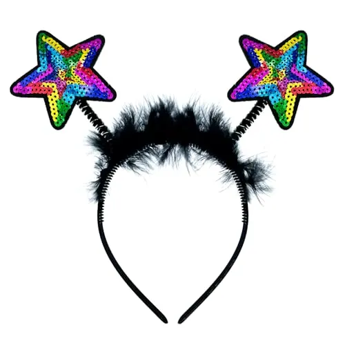 Oblique Unique Haarreifen mit wackel Stern Pailletten und Federn Haarreif für Fasching Karneval Kinder Geburtstag Motto Party