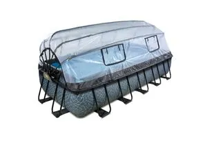 EXIT Frame Pool 540x250x100cm mit Sandfilterpumpe - Rechteckiger Swimmingpool mit Abdeckung, Sandfilterpumpe und Poolleiter für sicheres Ein- und Aussteigen, ideal für Garten und Familie.