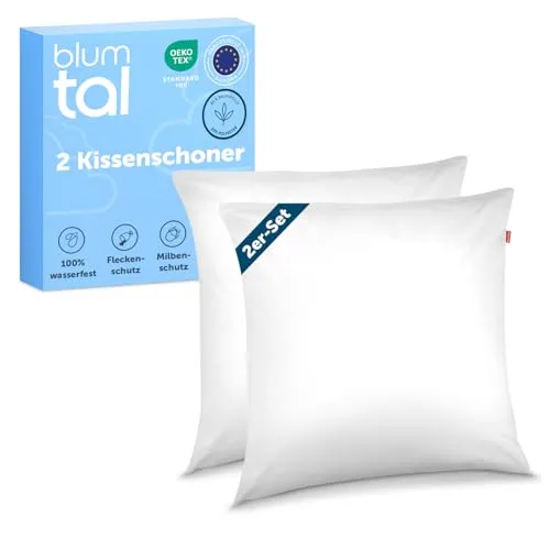 Blumtal Kissenschoner 65x65 cm 2er Set - Oeko-TEX zert. Kissenbezug 65x65 cm - wasserdichter Kopfkissenbezug 65x65 cm - Kissenbezüge 65x65 mit Reißverschluss - Kissenbezug 65x65 cm Fleckenschutz