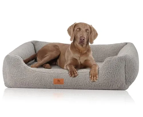 Knuffelwuff orthopädisches Hundebett aus kuscheligem Teddy Material Wollekopp XXL 120 x 85cm Grau | Abnehmbarer Bezug | waschbar | für große, mittelgroße und kleine Hunde