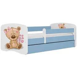 Raumhirsch Kinderbett Teddybärblumen, Blau, 80x160 cm - Hochwertiges Kinderbett mit abnehmbarer Schutzschiene für maximale Sicherheit und geräumiger Schublade für praktischen Stauraum. Ideal für ein modernes Kinderzimmer!