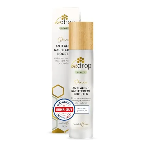 bedrop Anti-Aging Nachtcreme BOOSTER mit Bienengift - Nachtpflege mit hoch dosiertem Bienengift und Hyaluron für regenerierte, glatte Haut am Morgen. Unterstützt die Hautalterung und spendet intensive Feuchtigkeit.