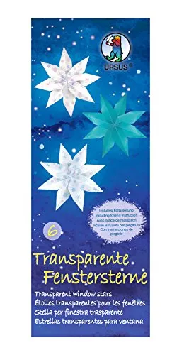 URSUS Dekorationsartikel Transparente Fenstersterne - Set mit 80 Blatt Transparentpapier, einseitig bedruckt in 5 Farben und Motiven, inklusive Bastelanleitung, made in Germany