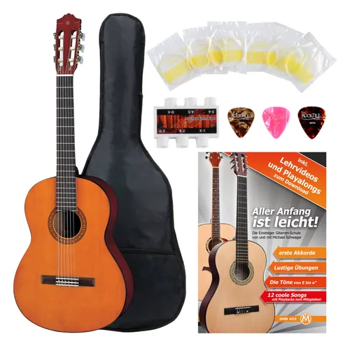Yamaha CS40 3/4 Konzertgitarre Set mit Zubehör - 3/4 Konzertgitarre mit Fichten-Decke und Meranti-Korpus, ideal für Einsteiger. Sparset inklusive hochwertigem Zubehör für sofortigen Spielspaß.
