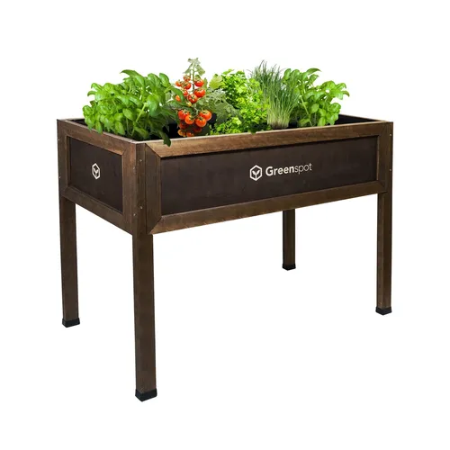 QLS Hochbeet aus Holz 110x55 cm–Balkon Kräuterbeet wetterfest mit Vlies dunkel