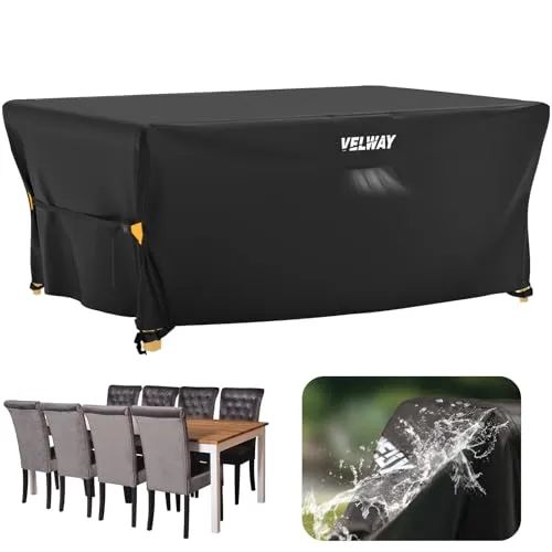 Velway Gartenmöbel Abdeckung Wasserdicht Winddicht 242x162x71cm Schwarz | Rechteckig Abdeckhaube mit Belüftungsöffnungen Schutzhülle Abdeckplane für Gartentisch Sitzgruppe Terrassenmöbel Rattanmöbel