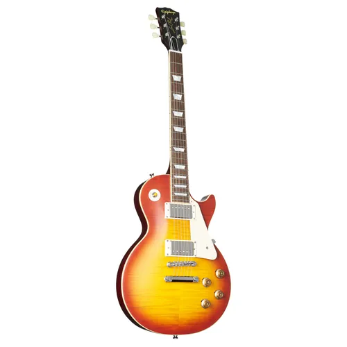 Epiphone 1959 Les Paul Standard Sunrise Teaburst E-Gitarre - Klassische E-Gitarre mit Mahagoni-Korpus und geflammter Ahorndecke, ideal für authentischen Sound und komfortables Spiel. Inklusive Koffer für sicheren Transport.