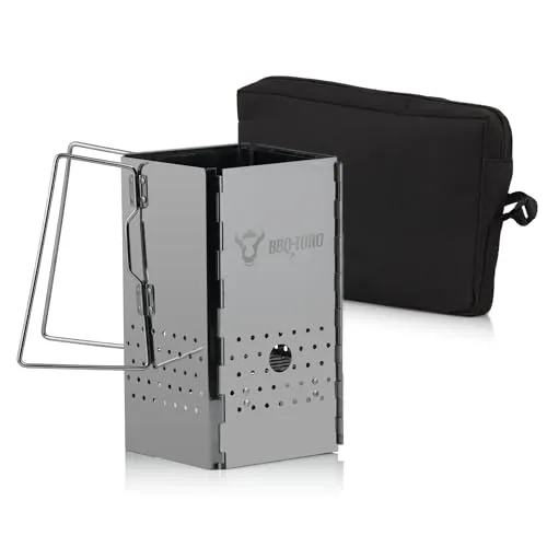 BBQ-Toro Klappbarer Edelstahl Anzündkamin mit Tragetasche - Grills, platzsparender und faltbarer Anzündkamin aus Edelstahl für schnelles Anzünden der Kohle, ideal für unterwegs.