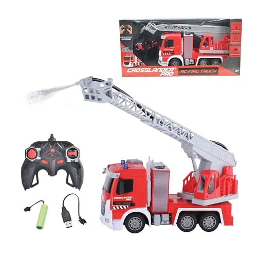 Lexibook RCP20 Crosslander pro, RC Fire Truck, ferngesteuertes Feuerwehrauto, Lichteffekte, Wassersprühfunktion, elektronische Drehleiter, wiederaufladbar, Rot